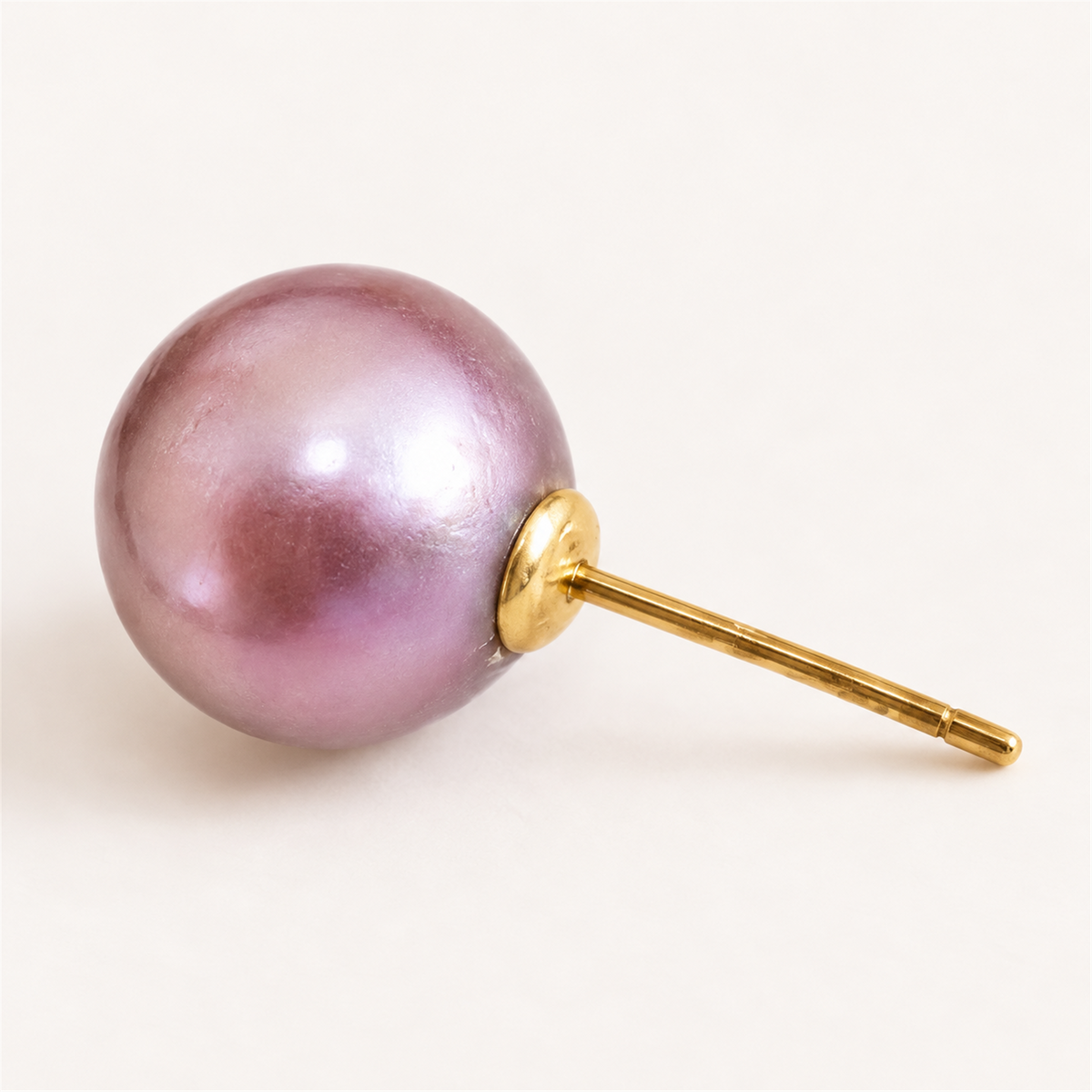 Natural Purple Edison Pearl Stud Earrings, 10-12mm Metallic — hardware detail