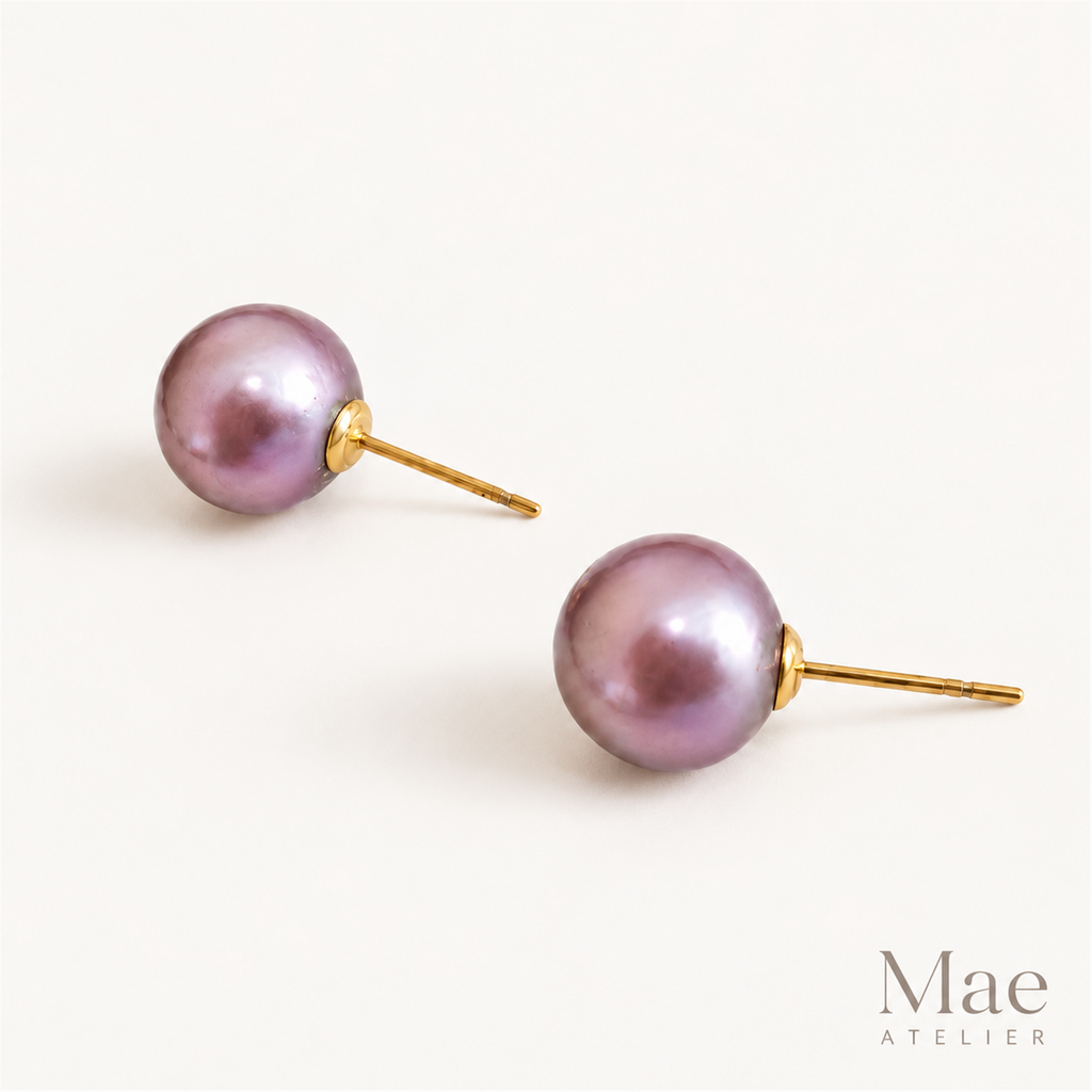 Natural Purple Edison Pearl Stud Earrings, 10-12mm Metallic — alternate angle