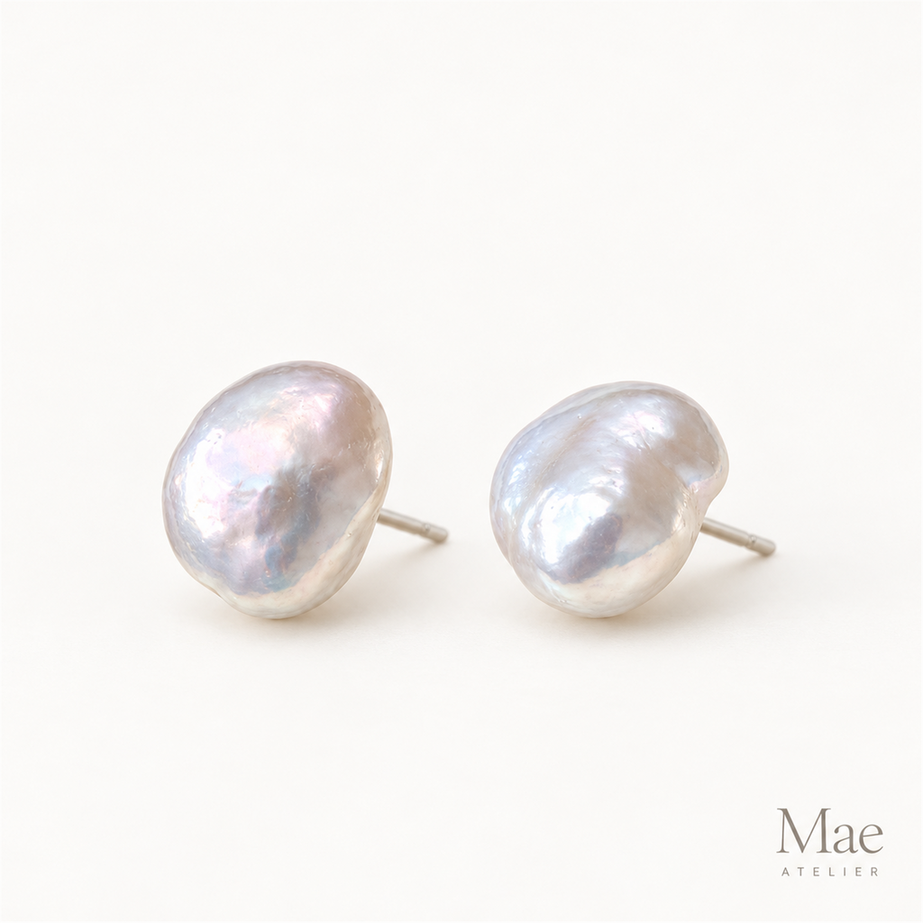 White Keshi Pearl Stud Earrings, Freshwater Baroque Pearls, S925 Sterling Silver, Bridal Jewelry — alternate angle