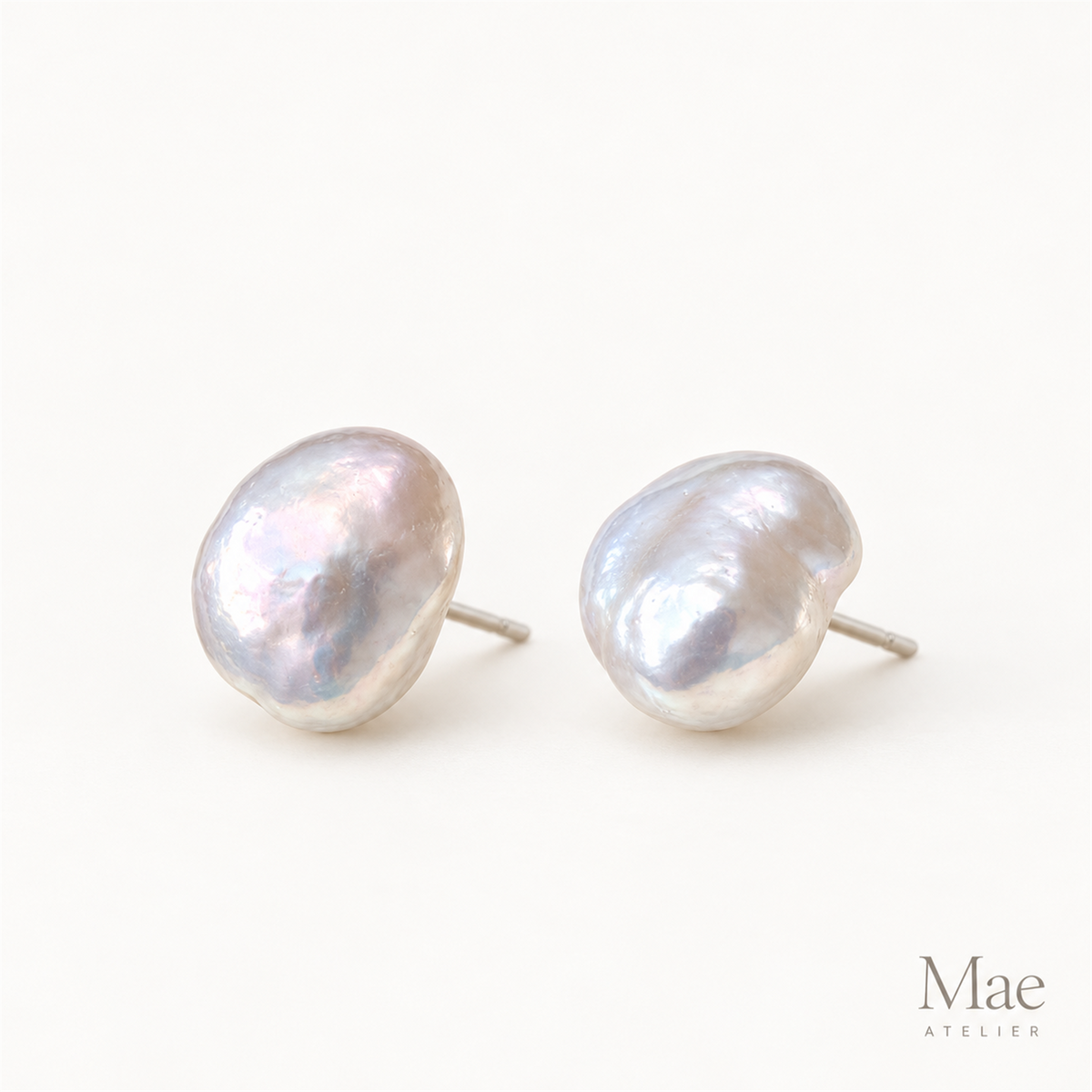 White Keshi Pearl Stud Earrings, Freshwater Baroque Pearls, S925 Sterling Silver, Bridal Jewelry — alternate angle