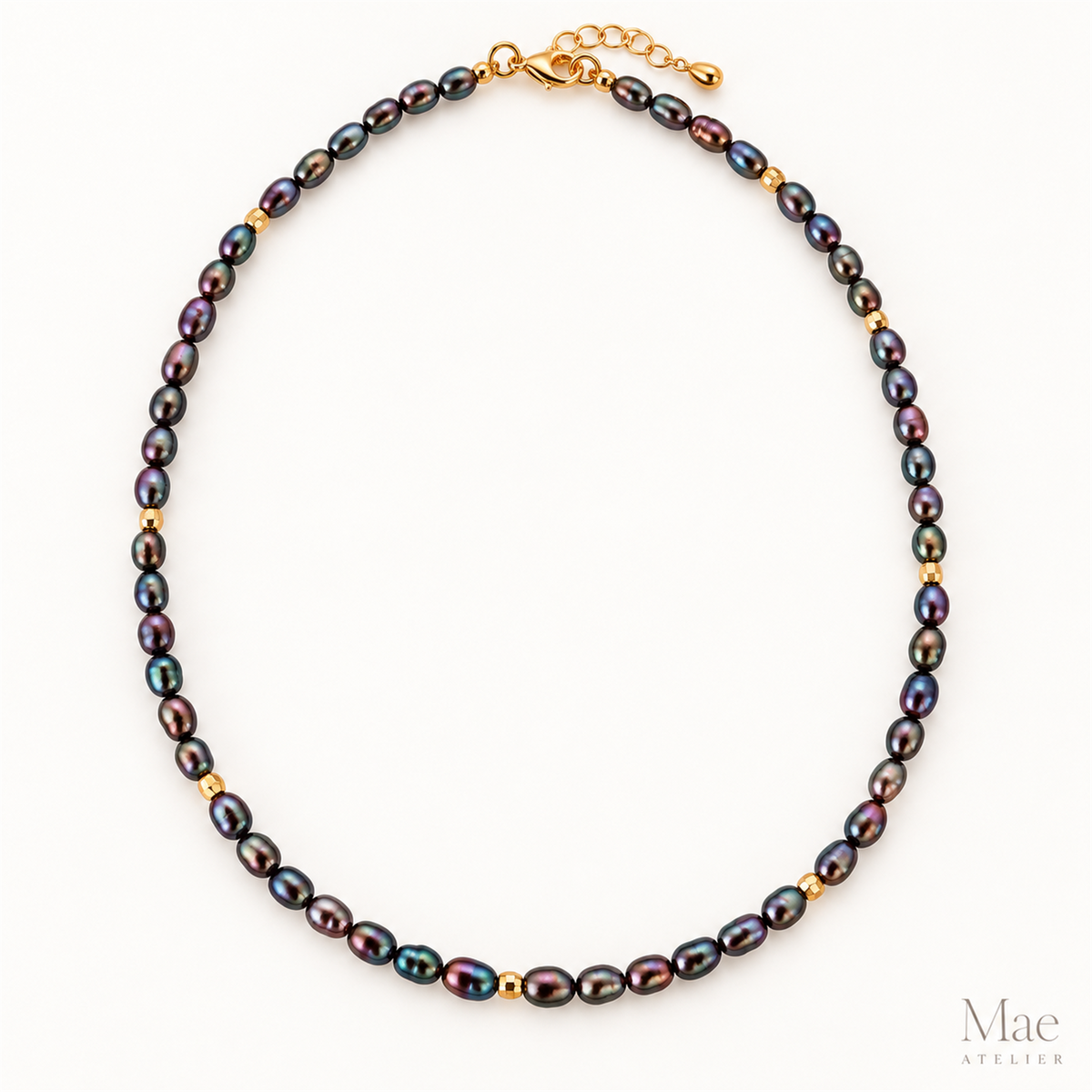 Purple Peacock Freshwater Pearl Choker, Dainty Rice Pearls, Gold Accent Beads, Gift for Her — alternate angle