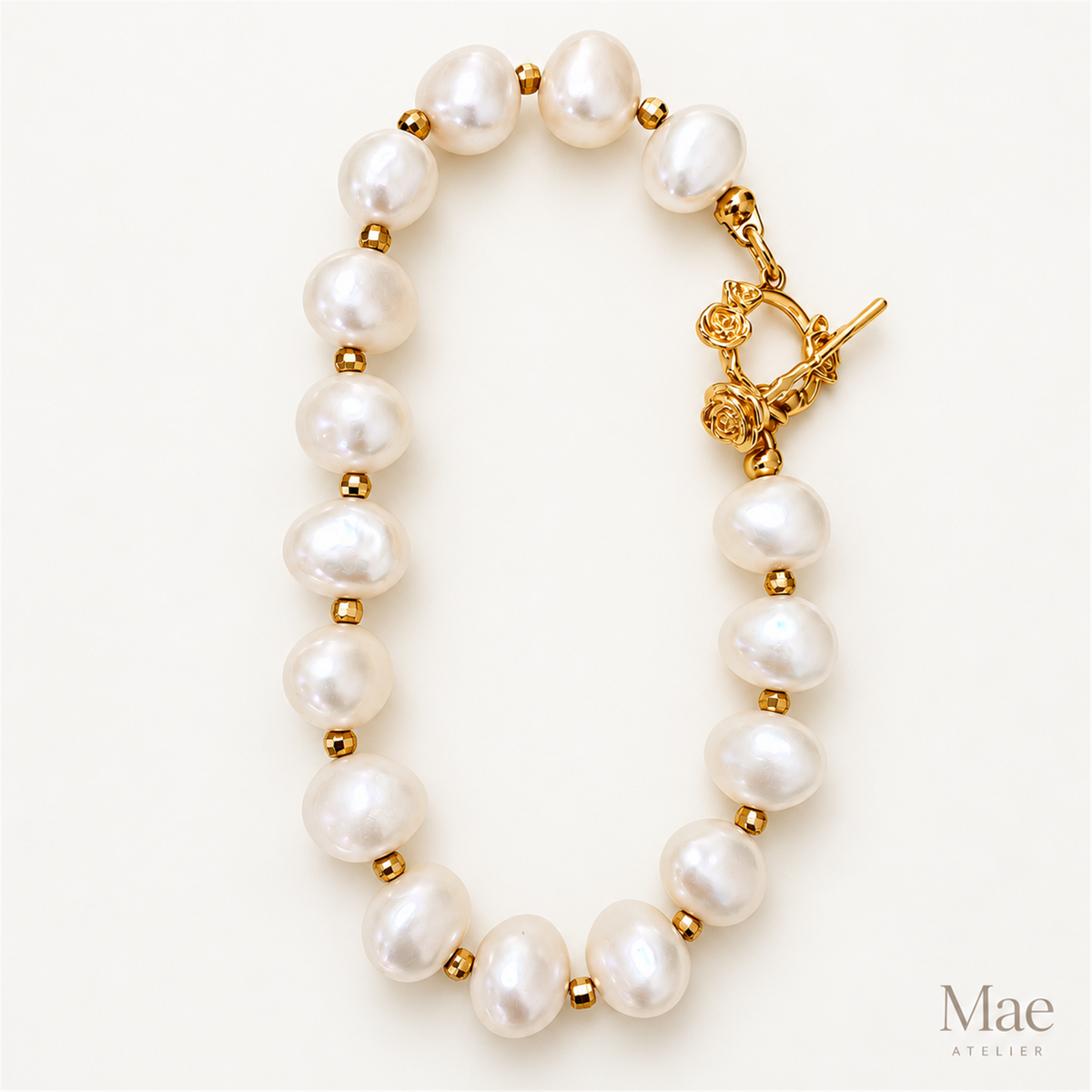 2-in-1 Keshi Pearl Bracelet Necklace – Convertible Freshwater Pearls, 18K Gold-Plated Rose Clasp — hero view