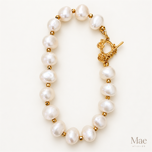 2-in-1 Keshi Pearl Bracelet Necklace – Convertible Freshwater Pearls, 18K Gold-Plated Rose Clasp — hero view