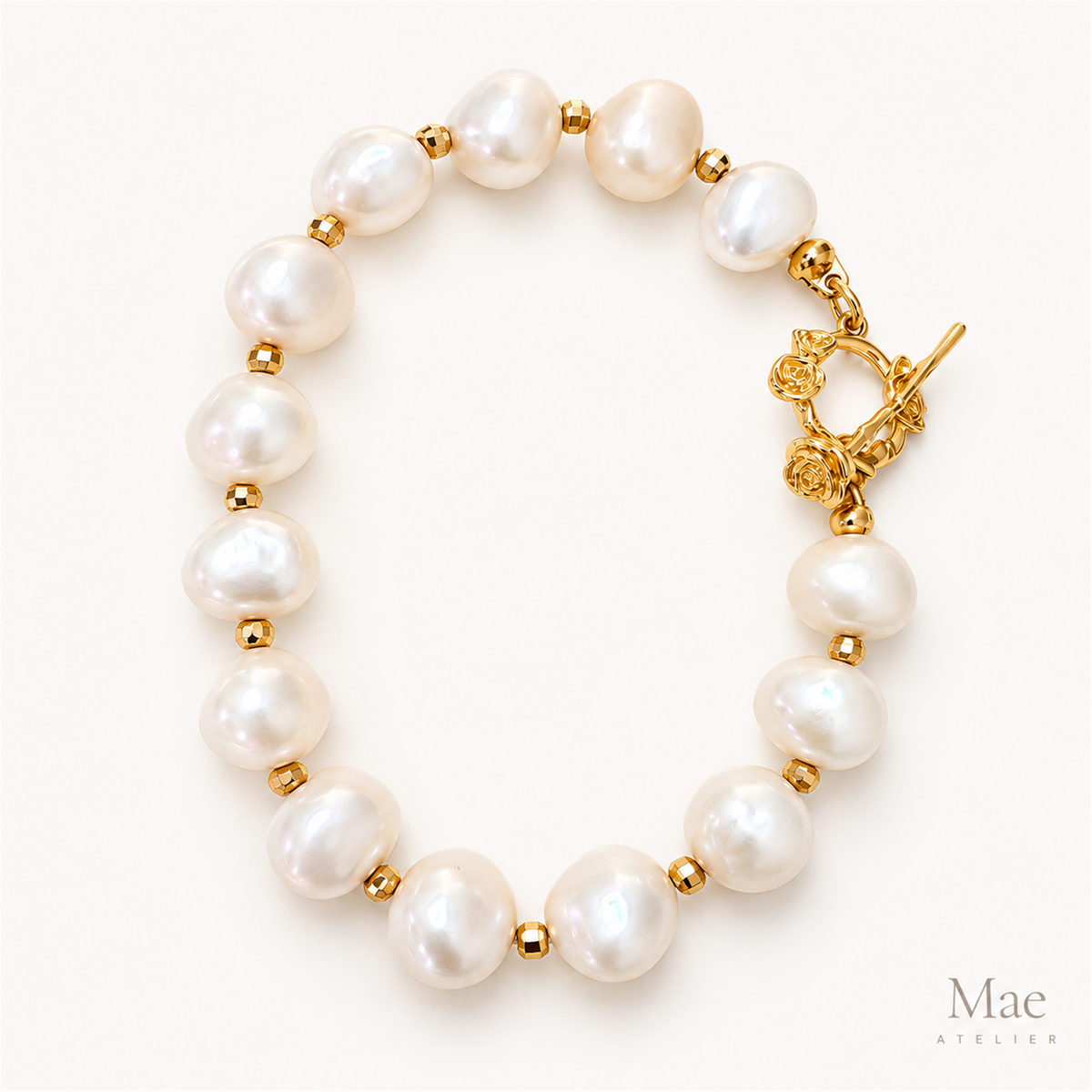 2-in-1 Keshi Pearl Bracelet Necklace – Convertible Freshwater Pearls, 18K Gold-Plated Rose Clasp — full product view