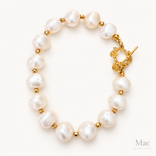 2-in-1 Keshi Pearl Bracelet Necklace – Convertible Freshwater Pearls, 18K Gold-Plated Rose Clasp — full product view