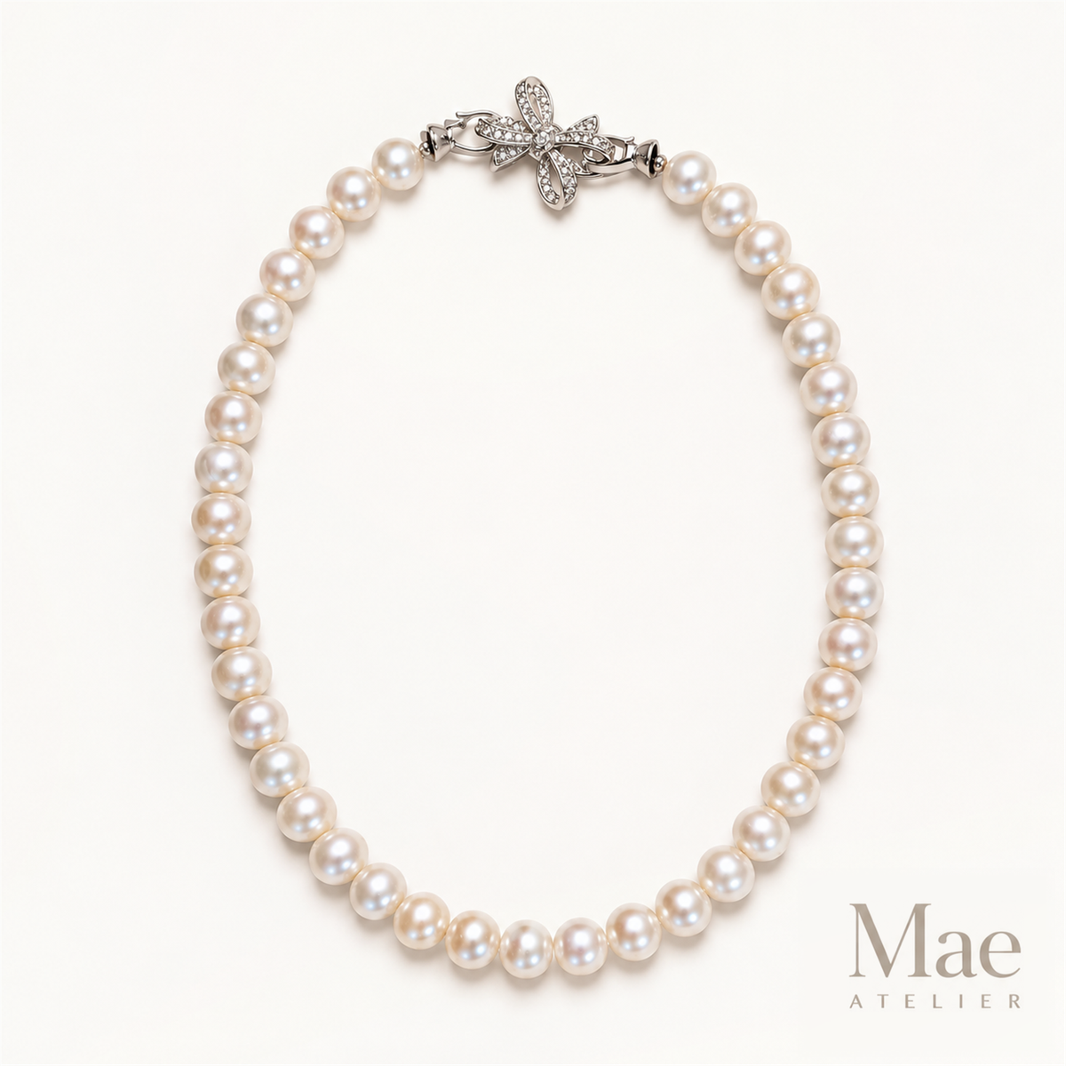 Large Freshwater Pearl Necklace, 9-11.5mm High Luster, Crystal Bow Clasp — hero view