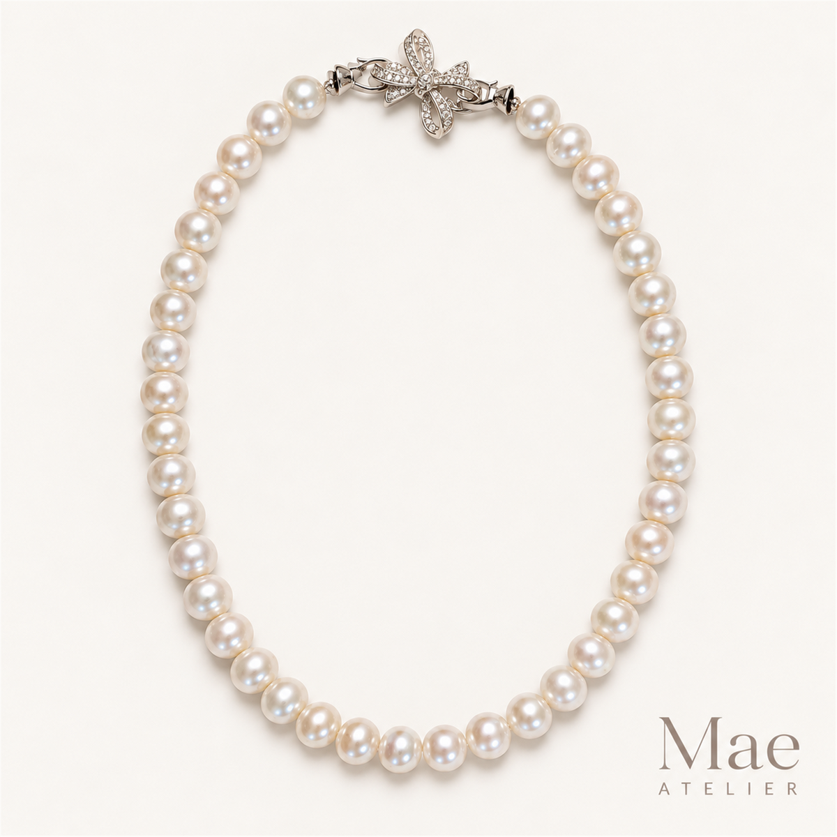 Large Freshwater Pearl Necklace, 9-11.5mm High Luster, Crystal Bow Clasp — full product view