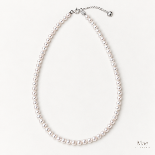 AAAA+ Round Freshwater Pearl Necklace, S925 Silver, Bridal Wedding Heirloom Jewelry — full product view