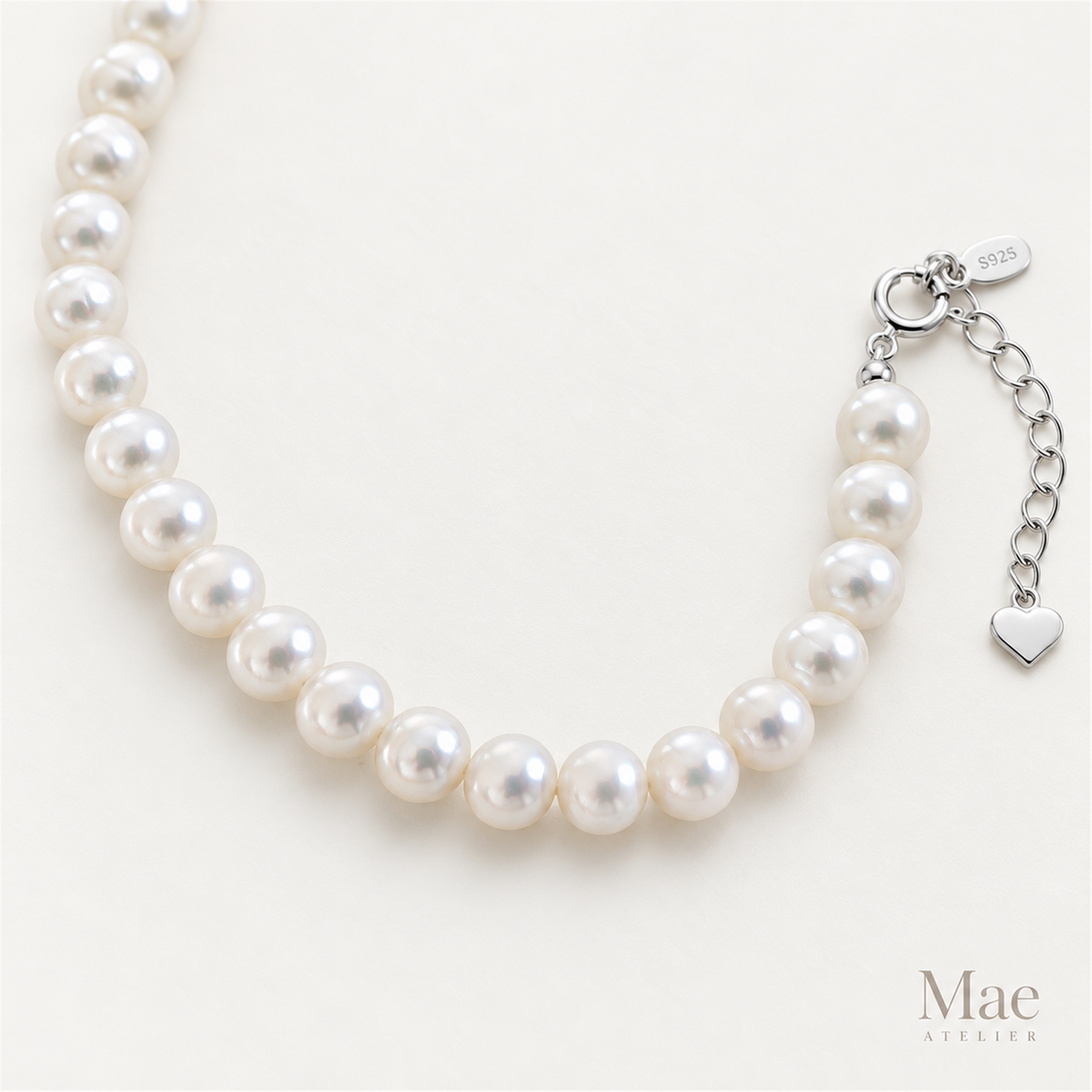AAAA+ Round Freshwater Pearl Necklace, S925 Silver, Bridal Wedding Heirloom Jewelry — pearl detail