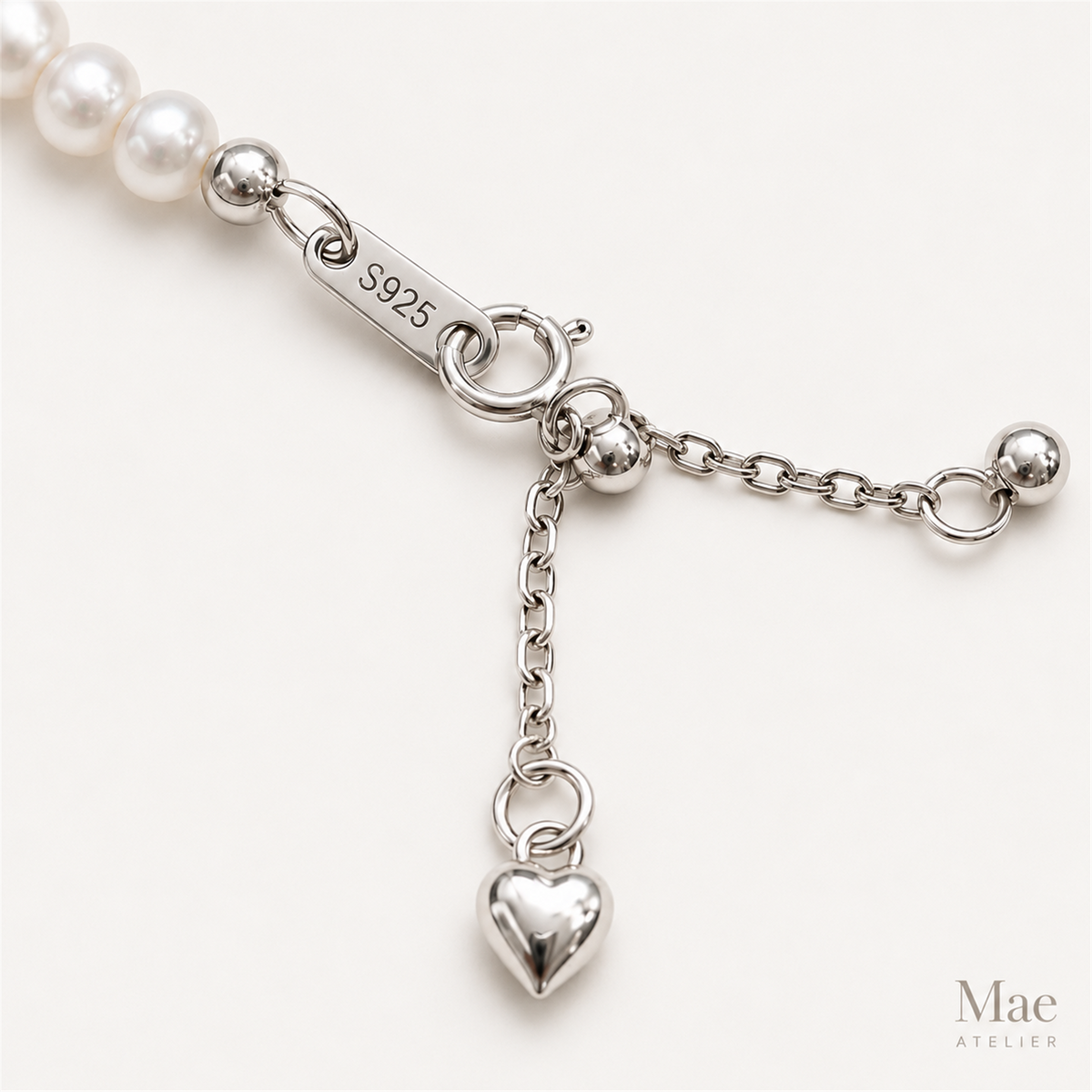 AAAA+ Round Freshwater Pearl Necklace, S925 Silver, Bridal Wedding Heirloom Jewelry — hardware detail