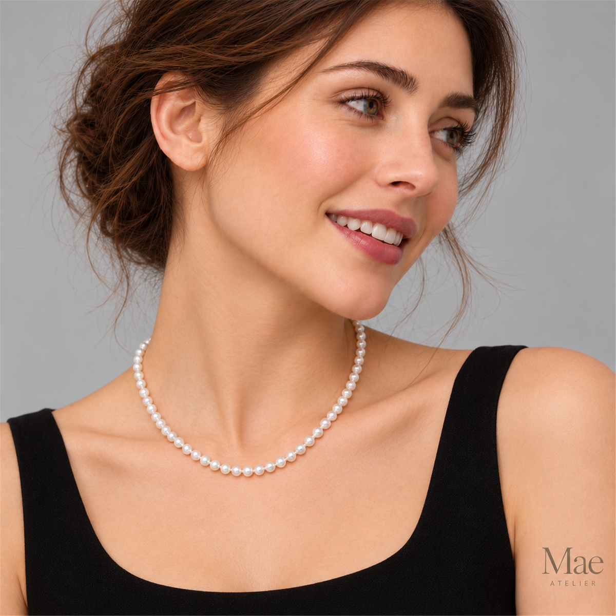 AAAA+ Round Freshwater Pearl Necklace, S925 Silver, Bridal Wedding Heirloom Jewelry — model wearing the jewelry