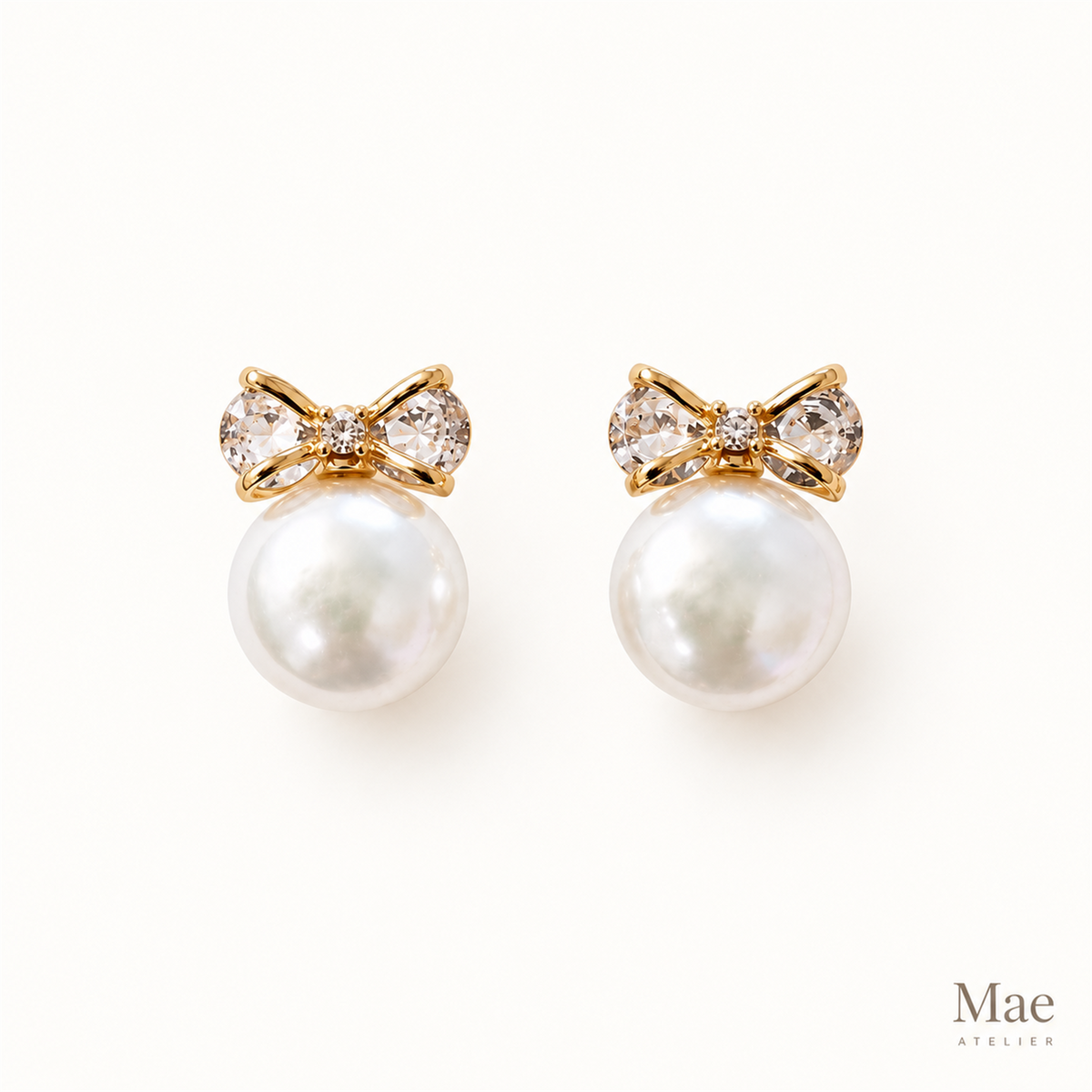 Coin Pearl Bow Stud Earrings – Freshwater Pearls, CZ Bow, S925 Sterling Silver — hero view