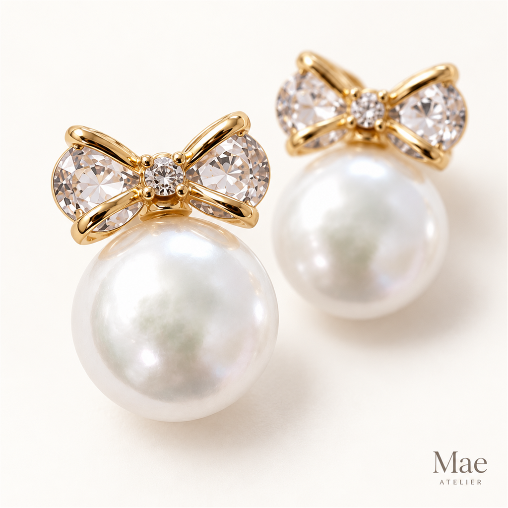 Coin Pearl Bow Stud Earrings – Freshwater Pearls, CZ Bow, S925 Sterling Silver — pearl detail