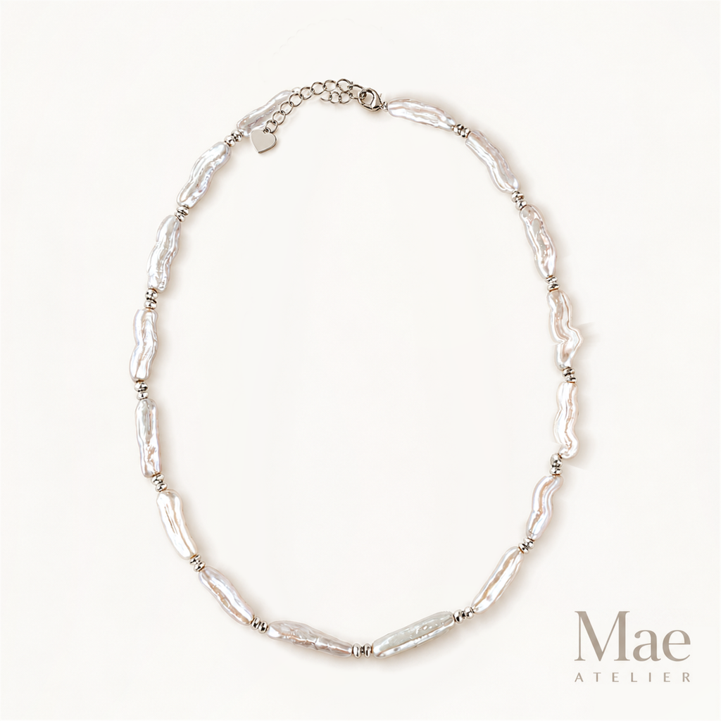 Freshwater Biwa Stick Pearl Necklace, Silver or Turquoise Accent, Beach Jewelry — hero view