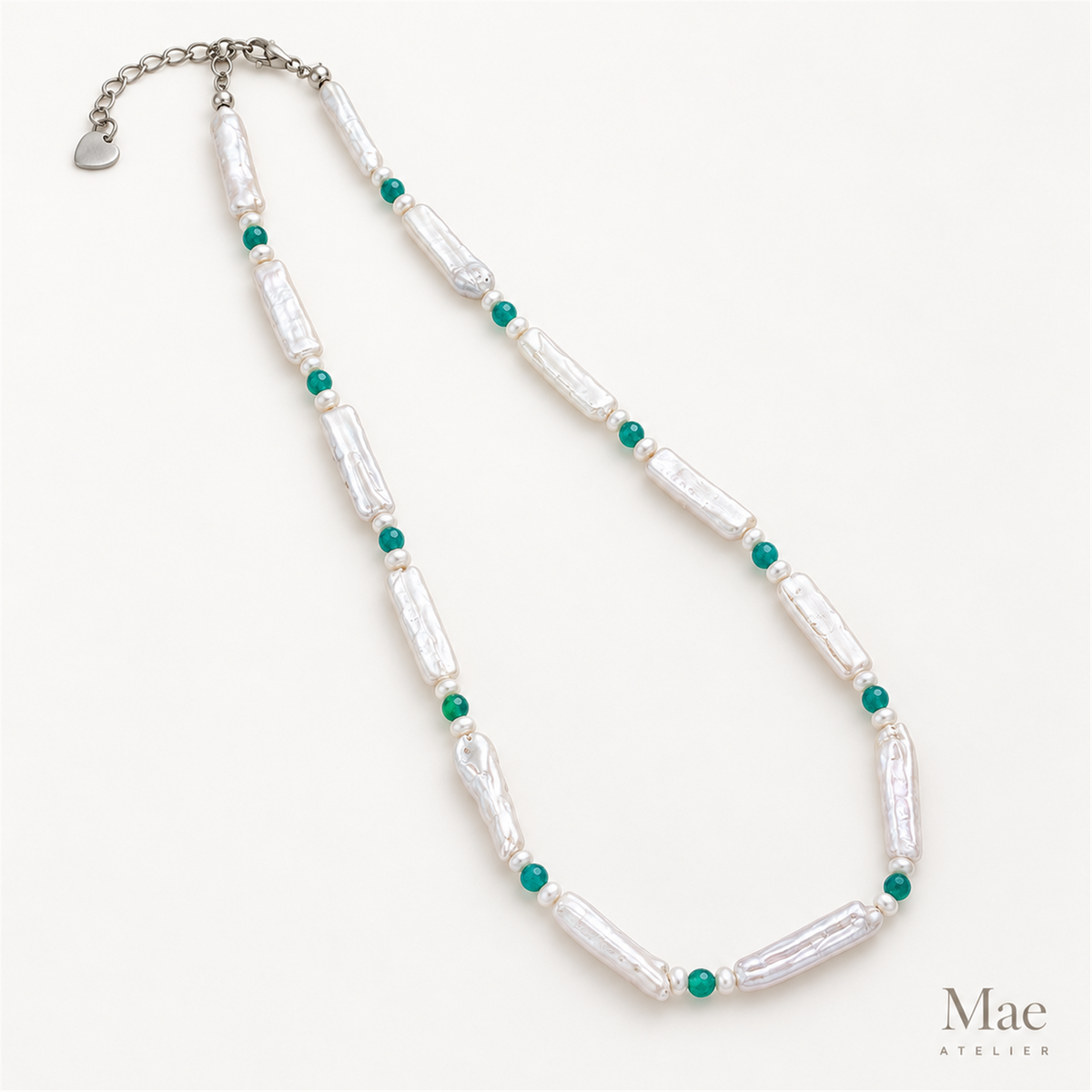 Freshwater Biwa Stick Pearl Necklace, Silver or Turquoise Accent, Beach Jewelry — alternate angle