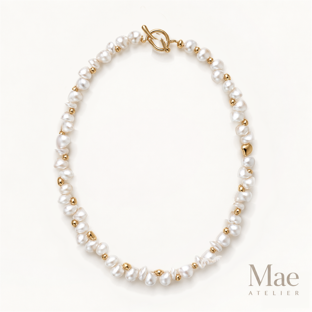 Dainty Freshwater Pearl Necklace, 18K Gold Beaded, Akoya Style, Bridal Layering — hero view