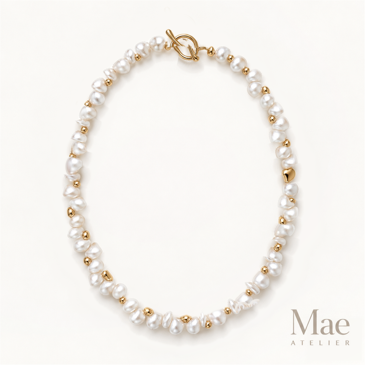 Dainty Freshwater Pearl Necklace, 18K Gold Beaded, Akoya Style, Bridal Layering — hero view