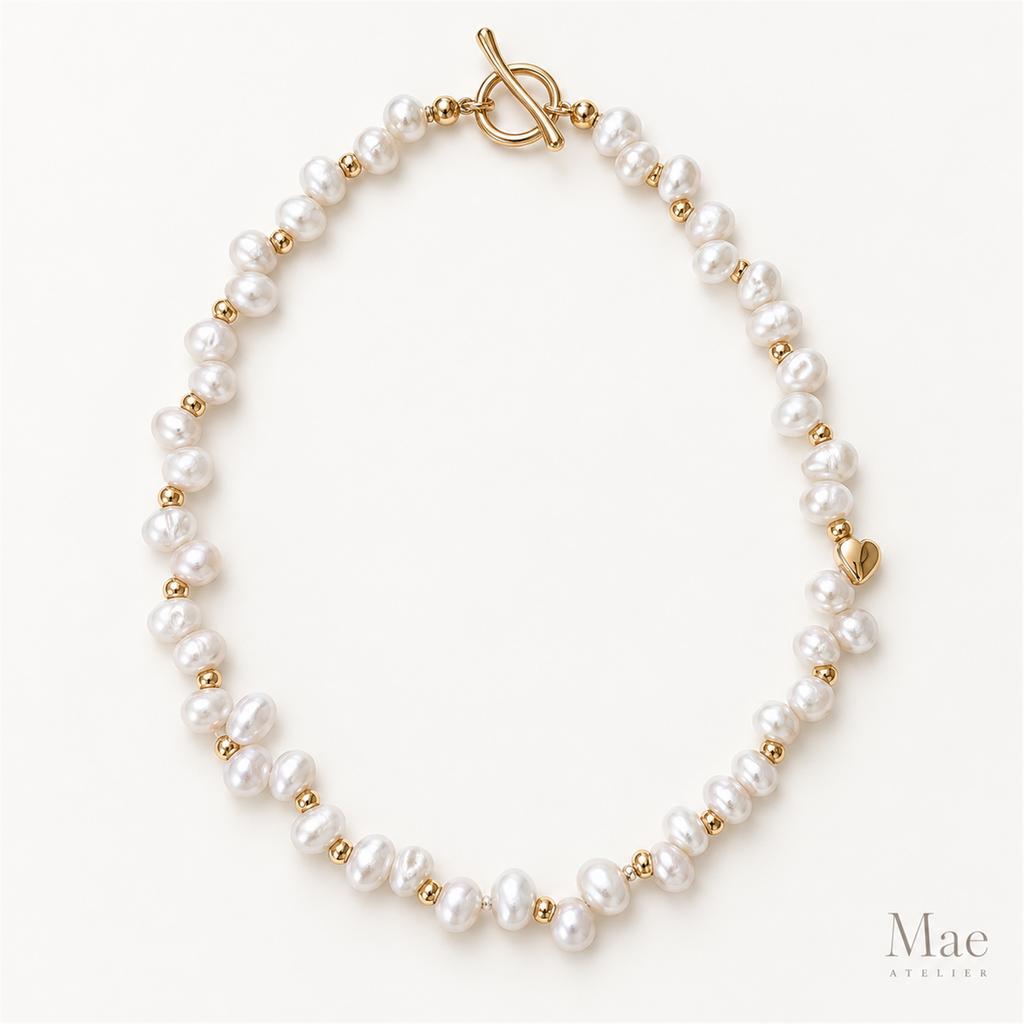 Dainty Freshwater Pearl Necklace, 18K Gold Beaded, Akoya Style, Bridal Layering — full product view