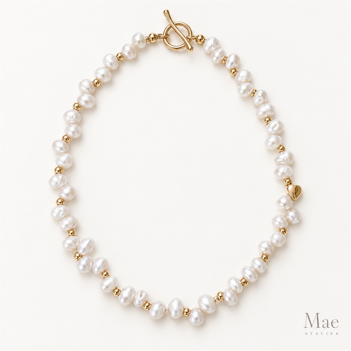 Dainty Freshwater Pearl Necklace, 18K Gold Beaded, Akoya Style, Bridal Layering — full product view