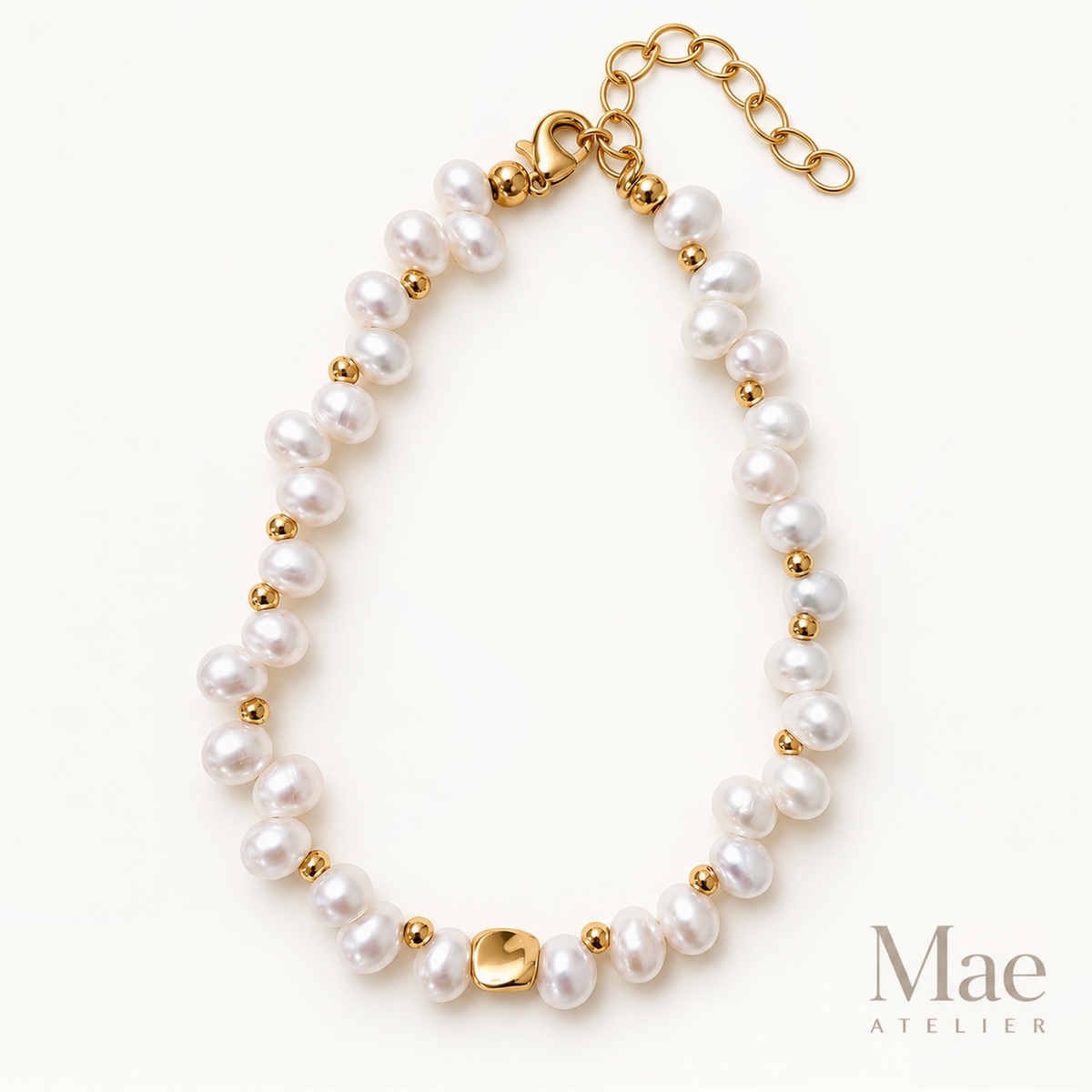 Dainty Freshwater Pearl Bracelet, 18K Gold Beaded, Akoya Style, Bridal Wedding Gift — hero view