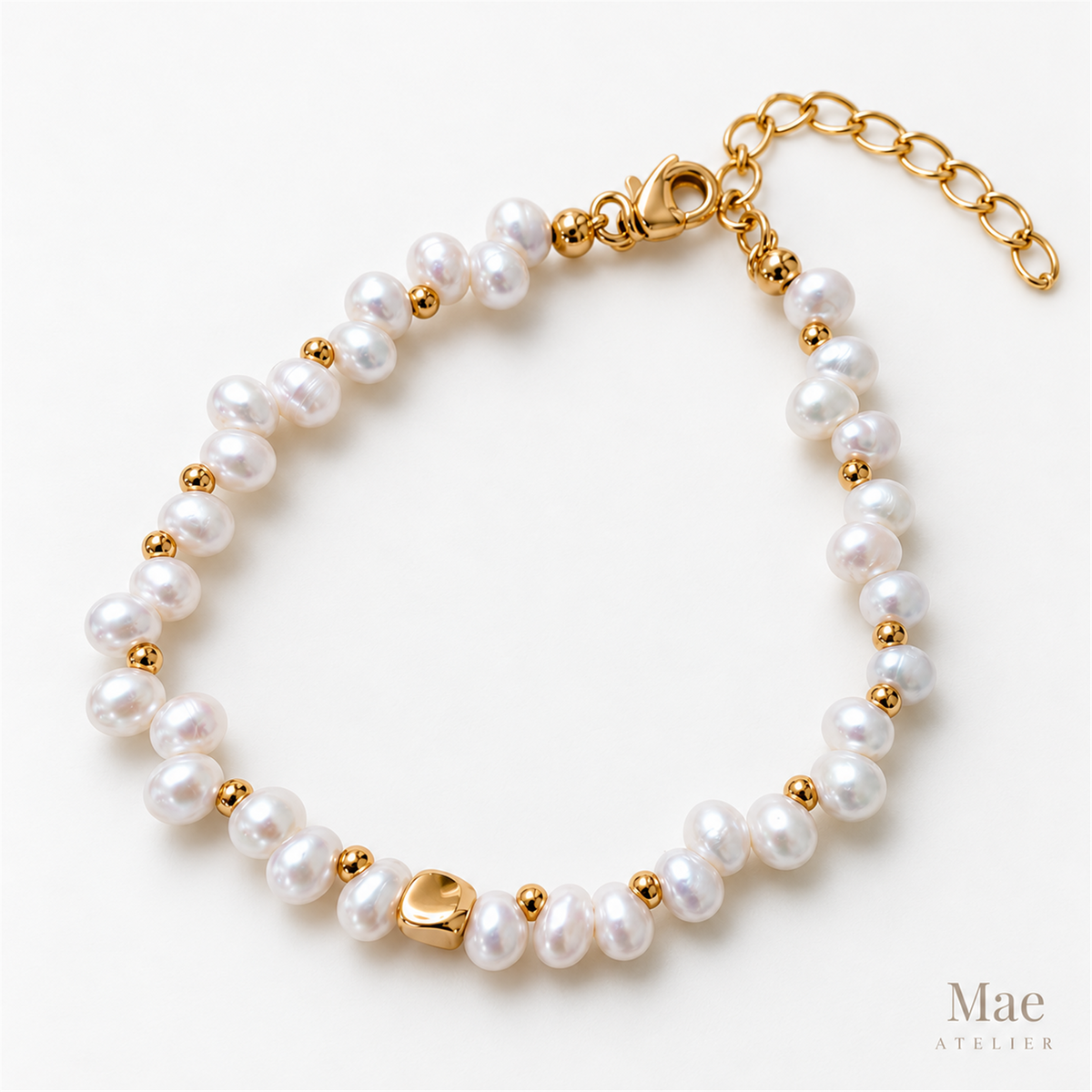 Dainty Freshwater Pearl Bracelet, 18K Gold Beaded, Akoya Style, Bridal Wedding Gift — alternate angle