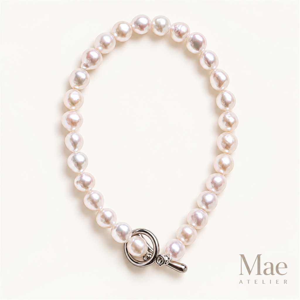 Freshwater Pearl Bracelet, 5.5mm Baroque Pearls, 18K White Gold Plated Toggle Clasp — hero view