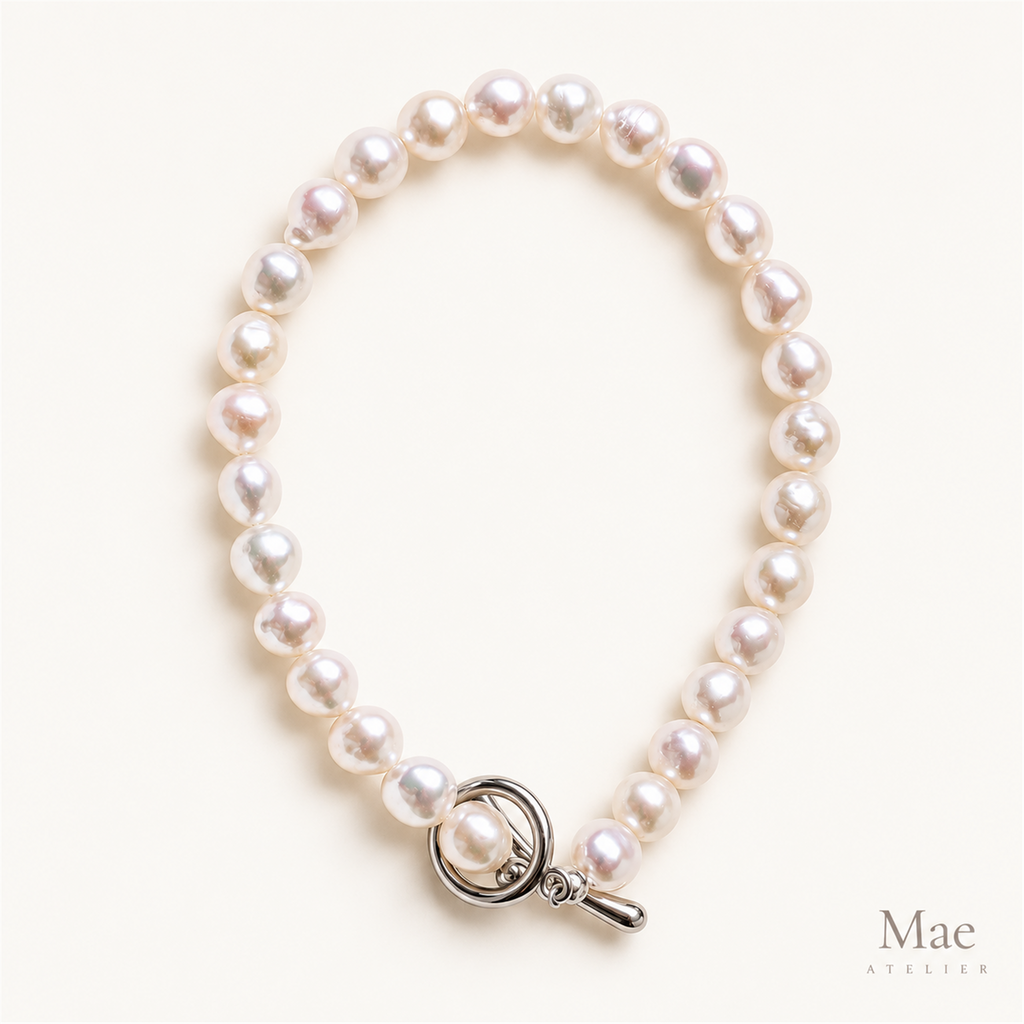 Freshwater Pearl Bracelet, 5.5mm Baroque Pearls, 18K White Gold Plated Toggle Clasp — full product view