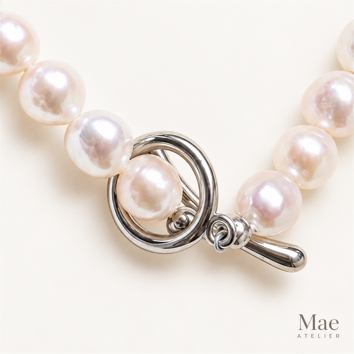 Freshwater Pearl Bracelet, 5.5mm Baroque Pearls, 18K White Gold Plated Toggle Clasp — hardware detail