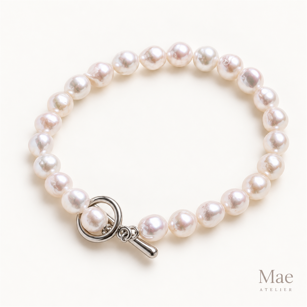 Freshwater Pearl Bracelet, 5.5mm Baroque Pearls, 18K White Gold Plated Toggle Clasp — alternate angle
