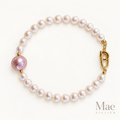 Freshwater Pearl Bracelet, Pink Purple Focal, Metallic Luster, 18K Gold Clasp — hero view