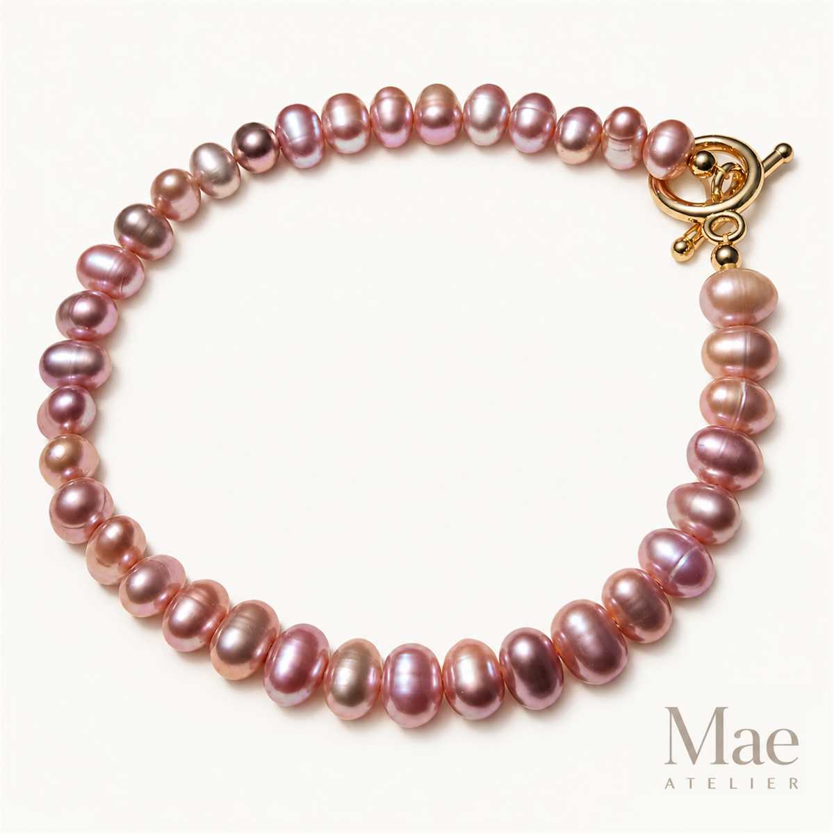 Natural Lavender Freshwater Pearl Bracelet, Metallic Luster, 18K Gold Plated Clasp — hero view
