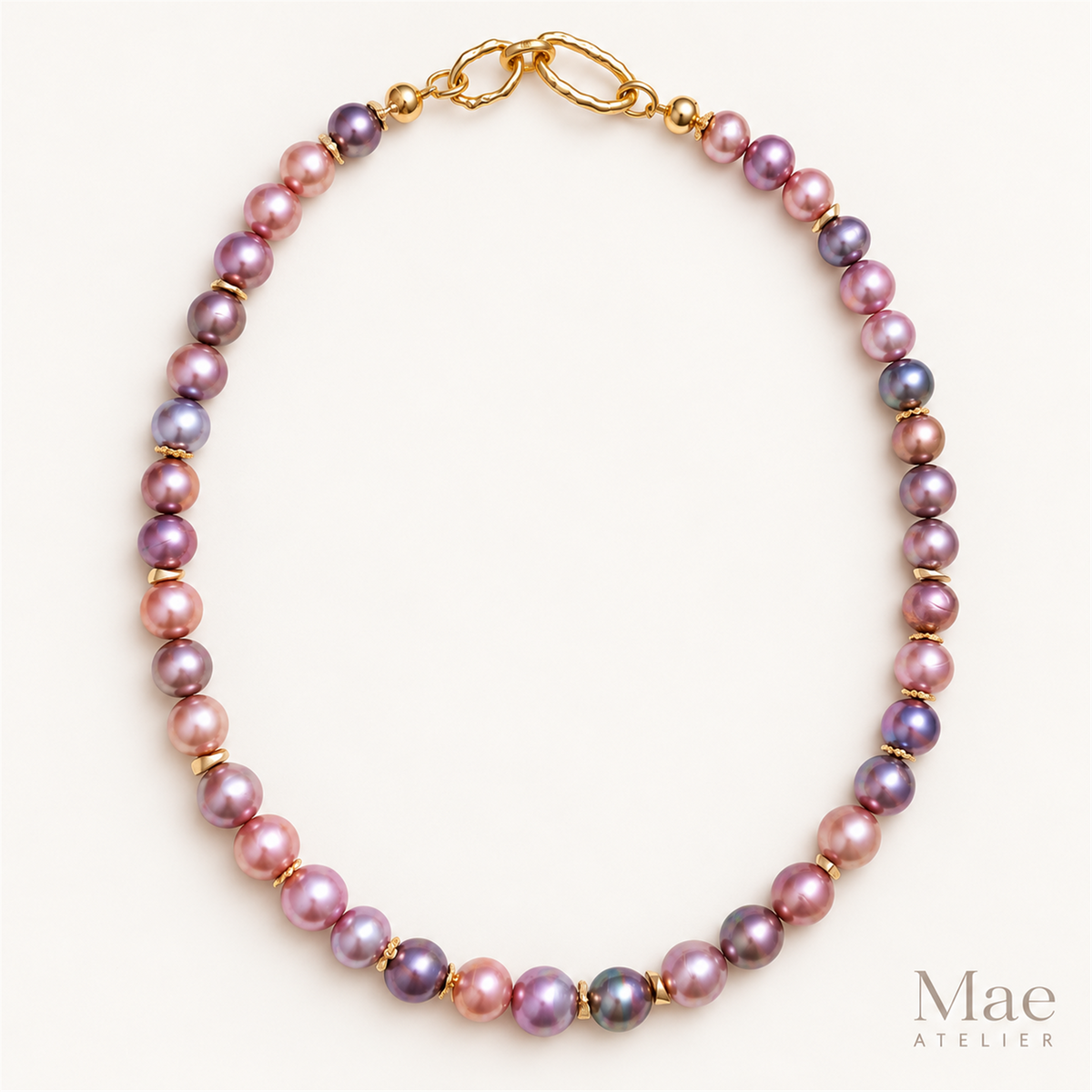 Pink Purple Baroque Pearl Necklace, 10-11mm Metallic Luster Ombre Strand (19 inch) — full product view