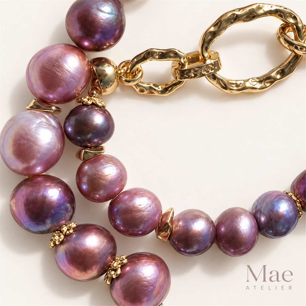 Pink Purple Baroque Pearl Necklace, 10-11mm Metallic Luster Ombre Strand (19 inch) — pearl detail