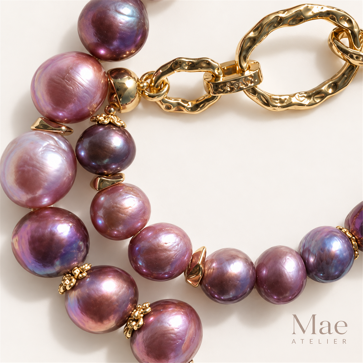 Pink Purple Baroque Pearl Necklace, 10-11mm Metallic Luster Ombre Strand (19 inch) — pearl detail