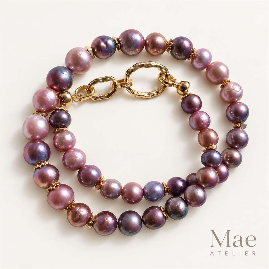 Pink Purple Baroque Pearl Necklace, 10-11mm Metallic Luster Ombre Strand (19 inch) — alternate angle