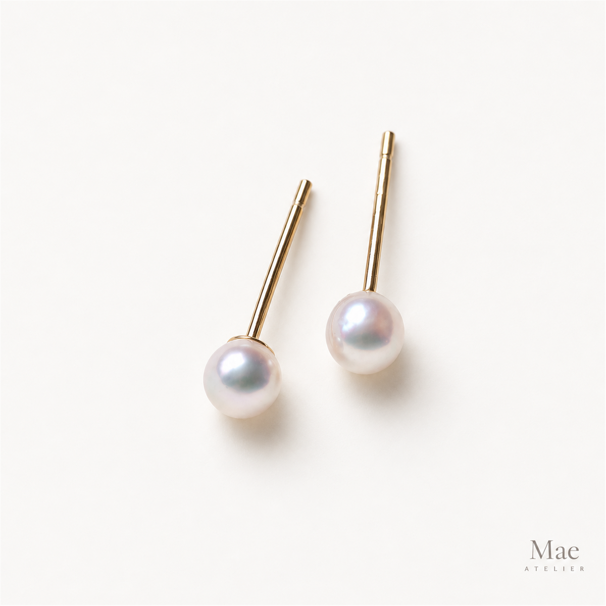 4mm Akoya Pearl Stud Earrings, Saltwater Pearls, Sterling Silver Posts — hero view