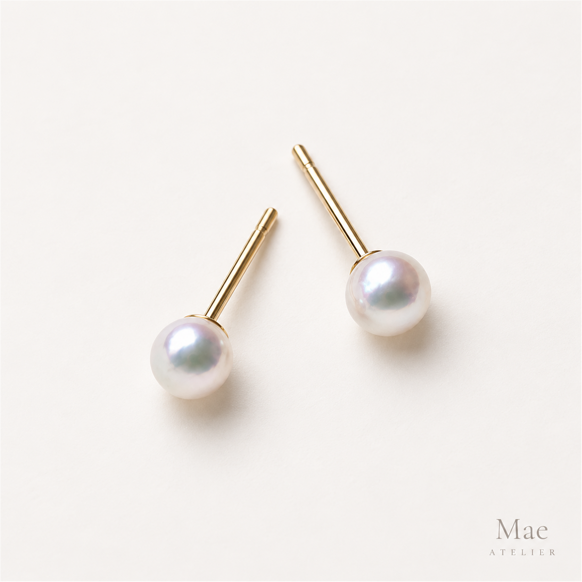 4mm Akoya Pearl Stud Earrings, Saltwater Pearls, Sterling Silver Posts — full product view