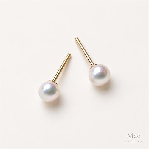 4mm Akoya Pearl Stud Earrings, Saltwater Pearls, Sterling Silver Posts — full product view