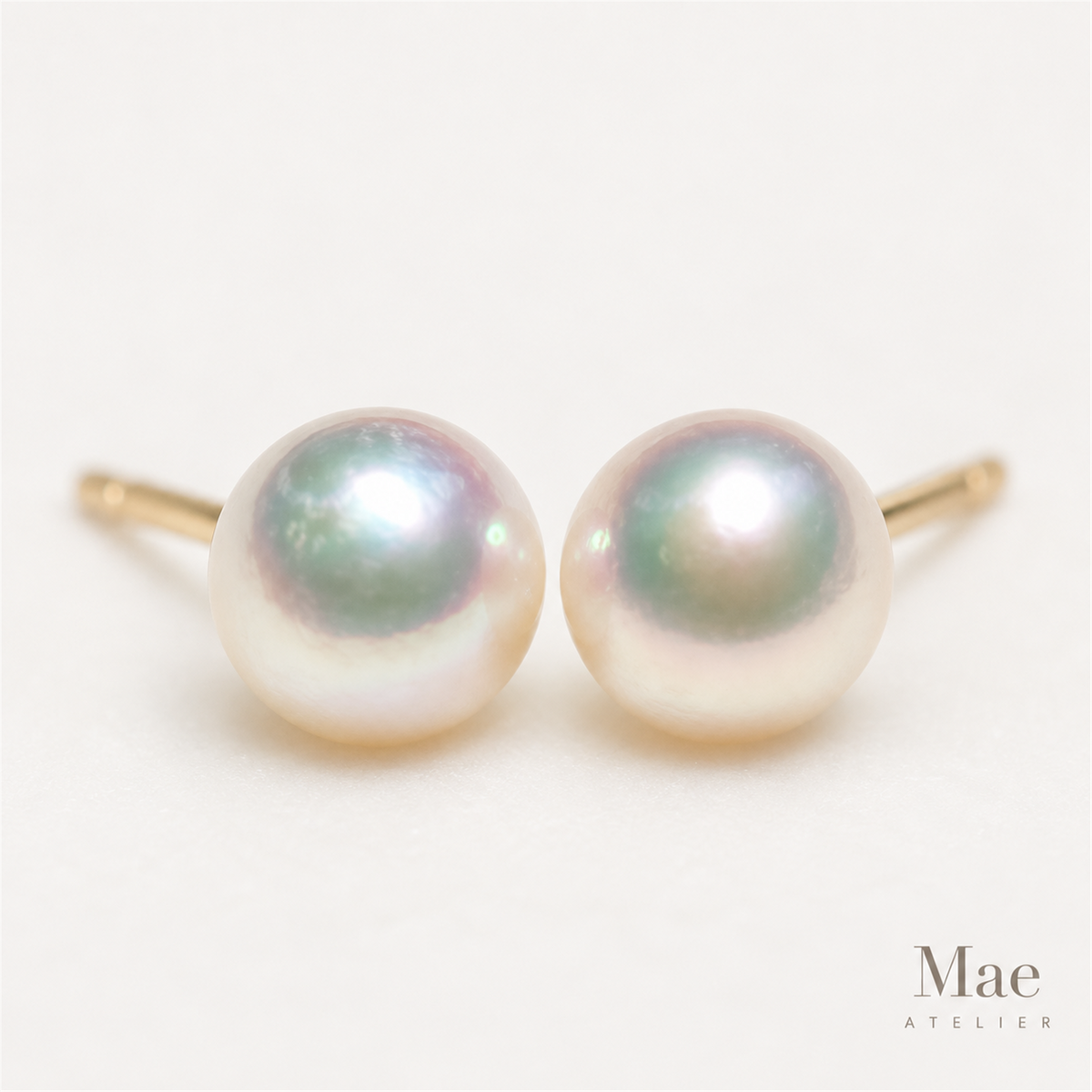 4mm Akoya Pearl Stud Earrings, Saltwater Pearls, Sterling Silver Posts — pearl detail