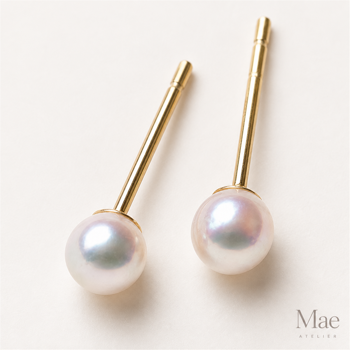 4mm Akoya Pearl Stud Earrings, Saltwater Pearls, Sterling Silver Posts — hardware detail