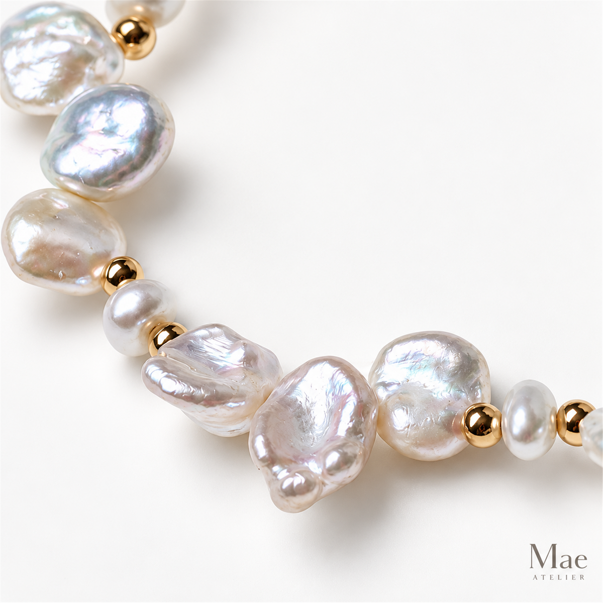 Keshi Petal Pearl Bracelet, 18K Gold Plated Beads, Metallic Luster, Adjustable Length, Heart Charm — pearl detail
