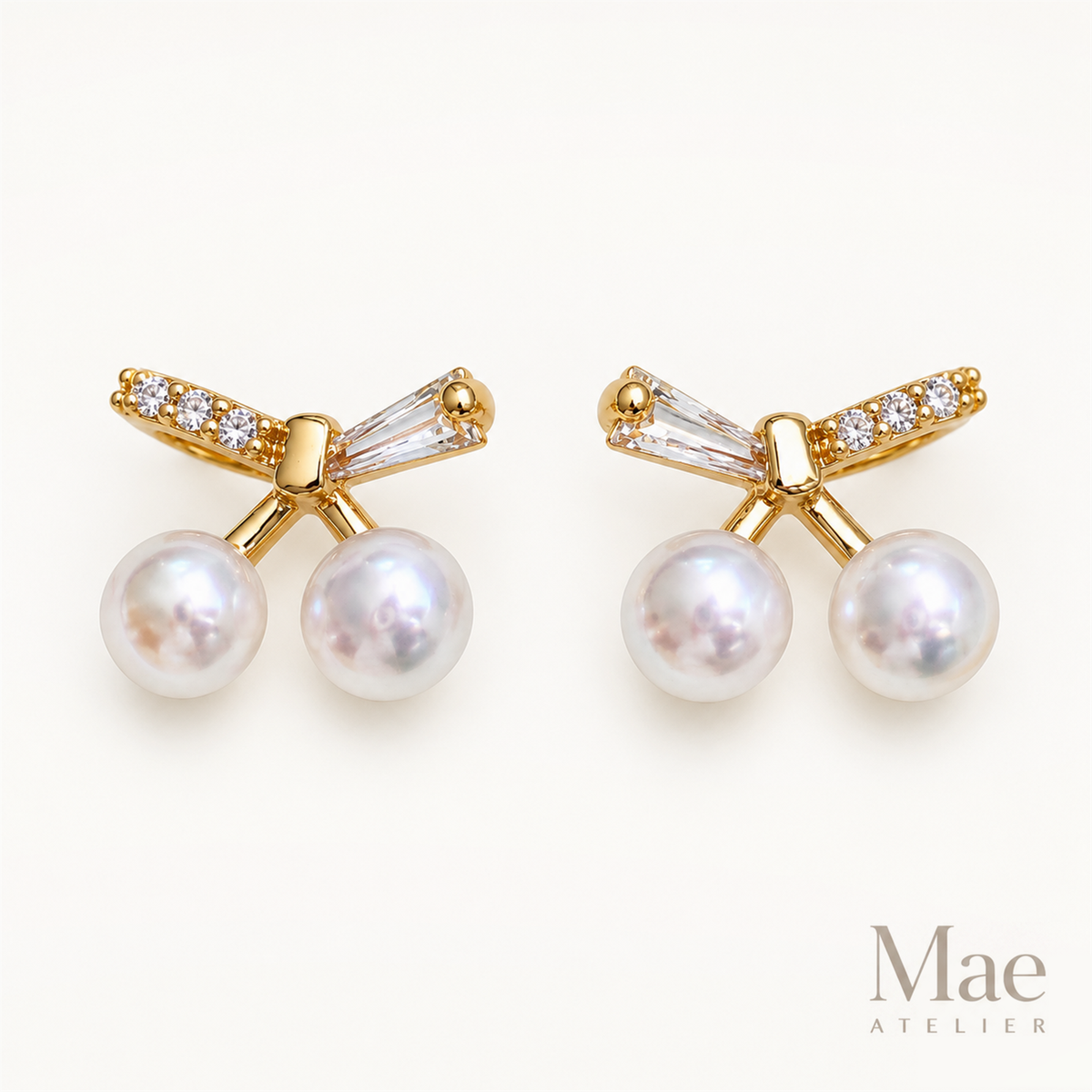 Cherry Pearl Stud Earrings, 4-5mm Freshwater Pearl Cherries with CZ Stems, Gold or White Gold Finish, S925 Silver Posts, Gift for Her — hero view