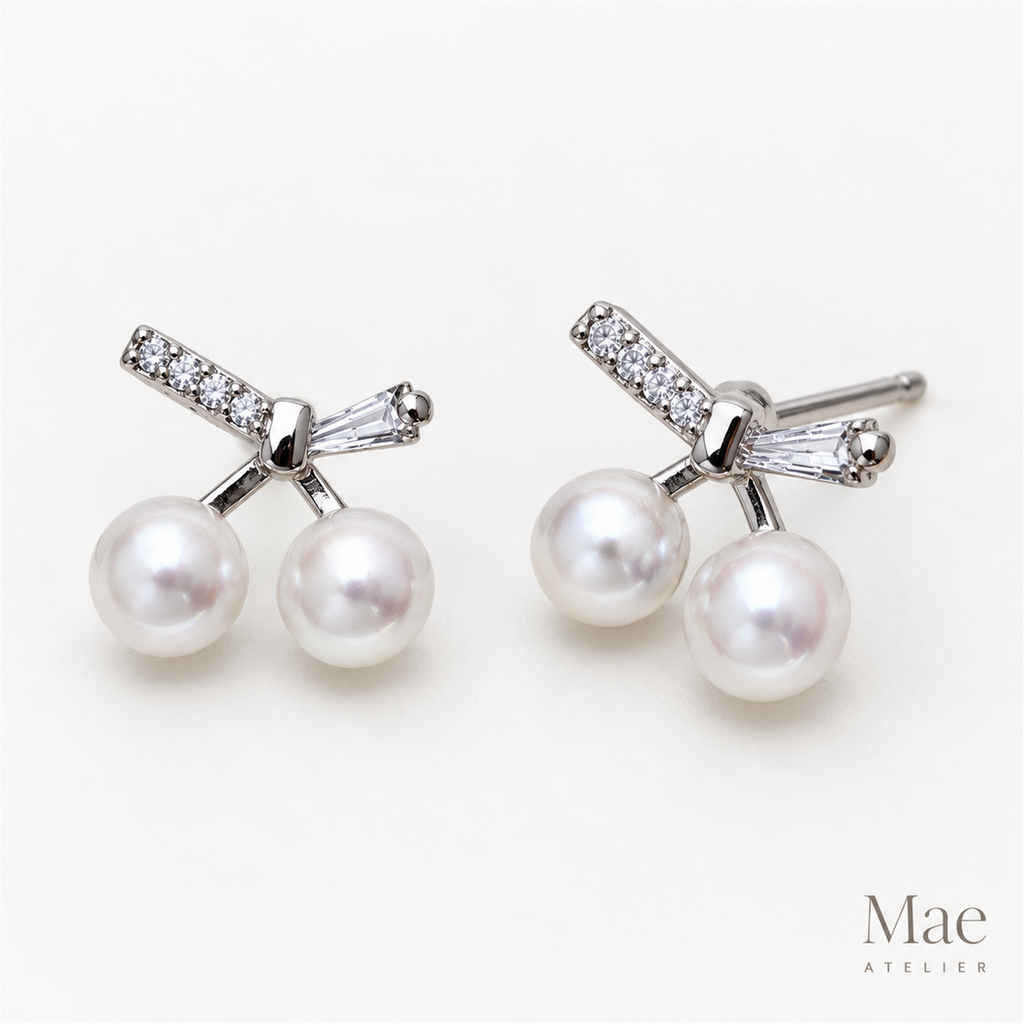 Cherry Pearl Stud Earrings, 4-5mm Freshwater Pearl Cherries with CZ Stems, Gold or White Gold Finish, S925 Silver Posts, Gift for Her — alternate angle