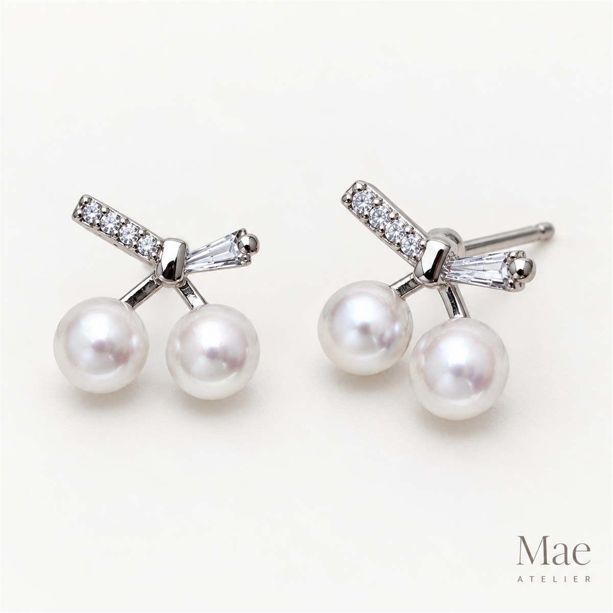 Cherry Pearl Stud Earrings, 4-5mm Freshwater Pearl Cherries with CZ Stems, Gold or White Gold Finish, S925 Silver Posts, Gift for Her — alternate angle