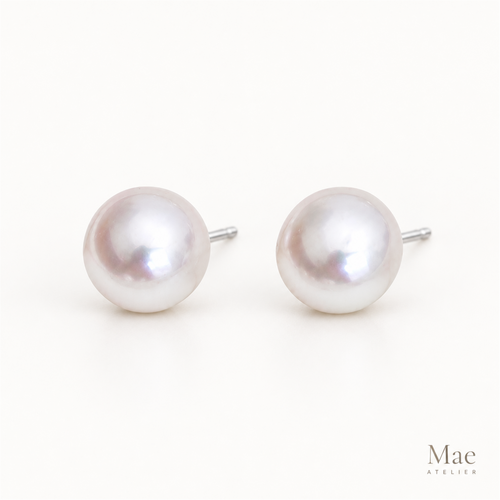 7-8mm Freshwater Pearl Studs, Domed Shape, Silky Luster Real Pearls, S925 Silver Posts, Everyday Gift for Her — hero view