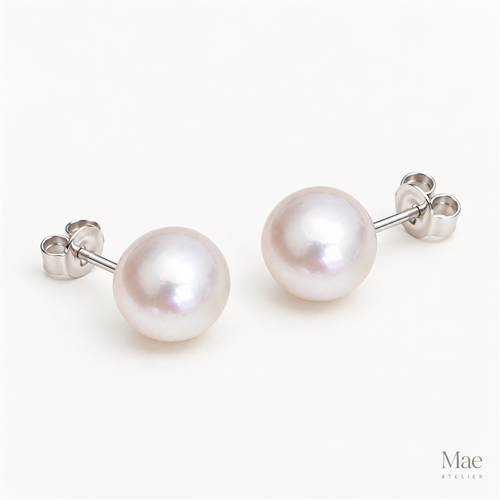 7-8mm Freshwater Pearl Studs, Domed Shape, Silky Luster Real Pearls, S925 Silver Posts, Everyday Gift for Her — full product view