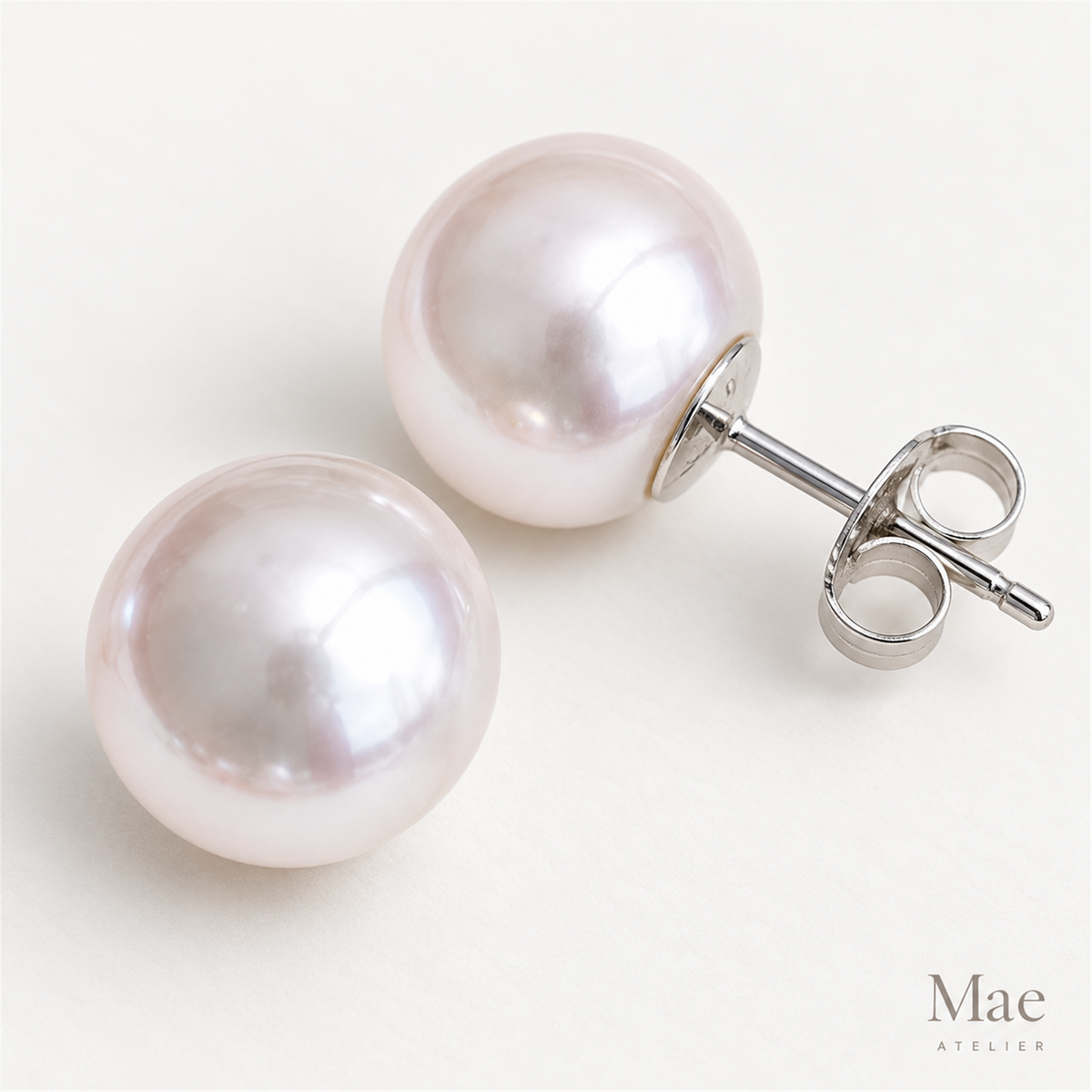 7-8mm Freshwater Pearl Studs, Domed Shape, Silky Luster Real Pearls, S925 Silver Posts, Everyday Gift for Her — hardware detail