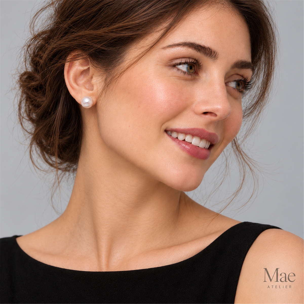7-8mm Freshwater Pearl Studs, Domed Shape, Silky Luster Real Pearls, S925 Silver Posts, Everyday Gift for Her — model wearing the jewelry
