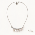 Graduated Pearl Curved Bar Necklace, Smile Bar with 4-6mm Real Pearls and CZ, Adjustable 17-20 Inch Chain, Gift for Her — full product view
