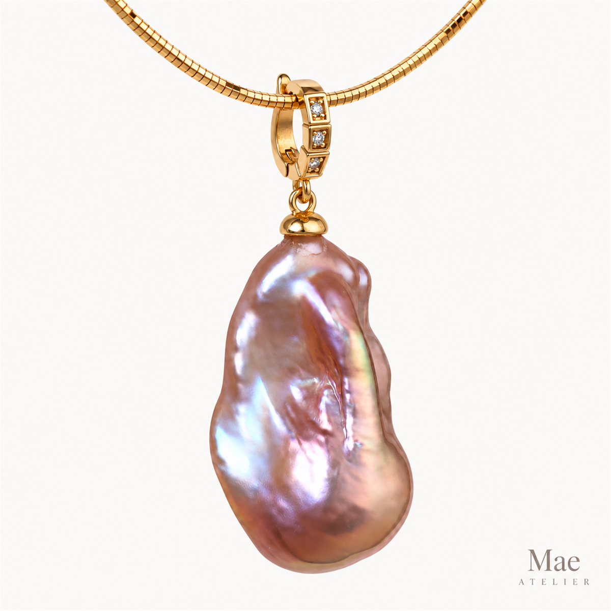 Large Baroque Pearl Pendant, Metallic Rainbow Pearl Charm, Removable Pearl Enhancer, 18K Gold Plated Clasp, Statement Pearl Jewelry — hero view
